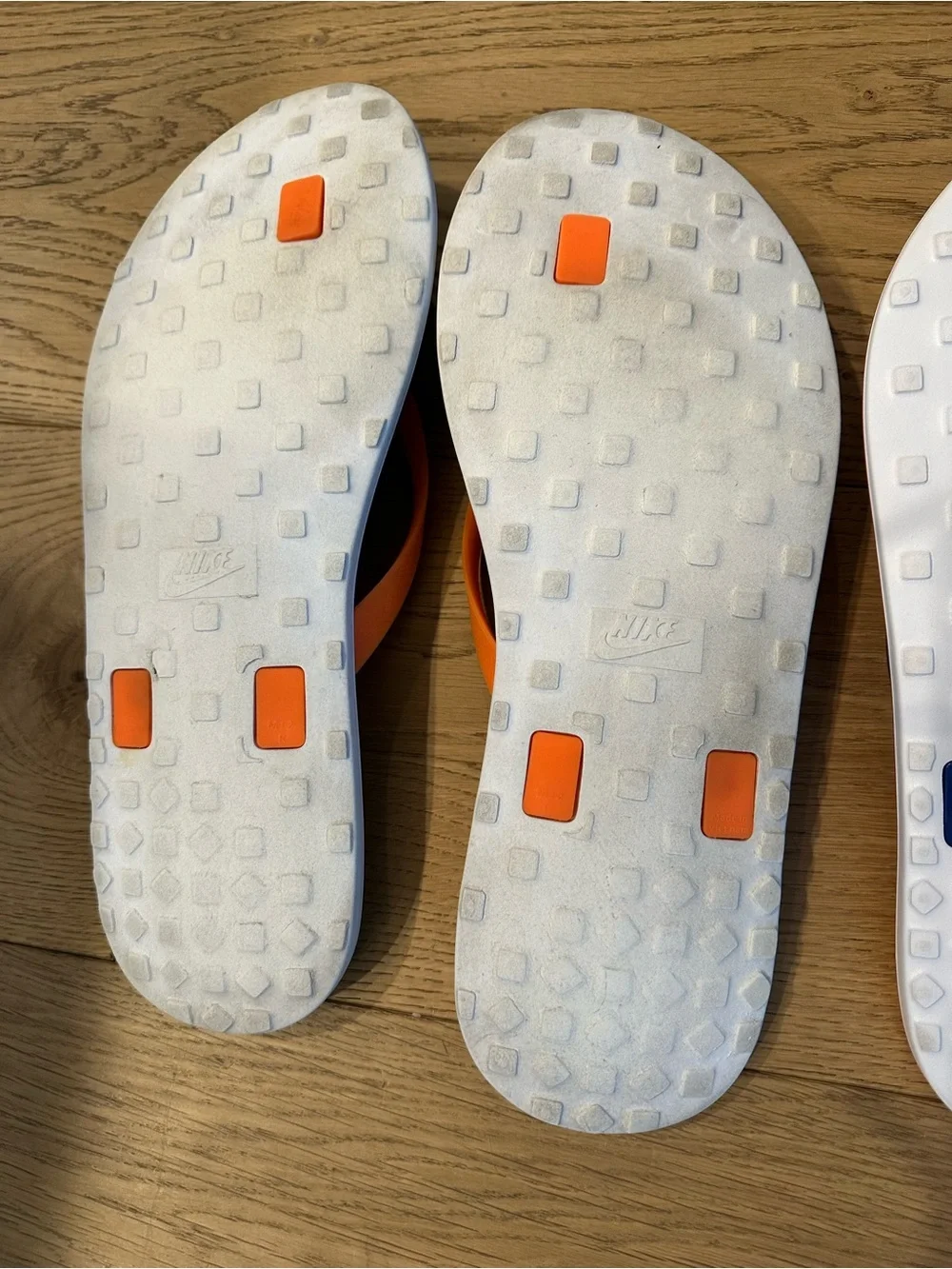 Nike Men’s size 12 Flip-Flops Trio in Black/Orange, Red/Blue & Gray